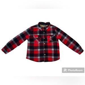 Eddie Bauer red black plaid flannel Sherpa lined jacket coat unisex kids sz 6/7